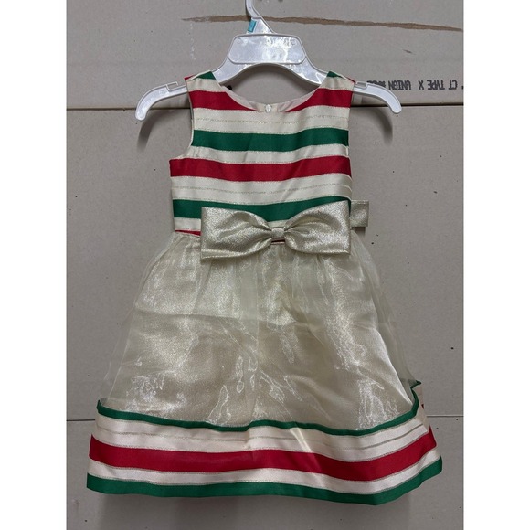 Bonnie Jean Other - Bonnie Jean Girls RED GREEN GOLD BOW Christmas Hipster Dress NWT Size 4/4T